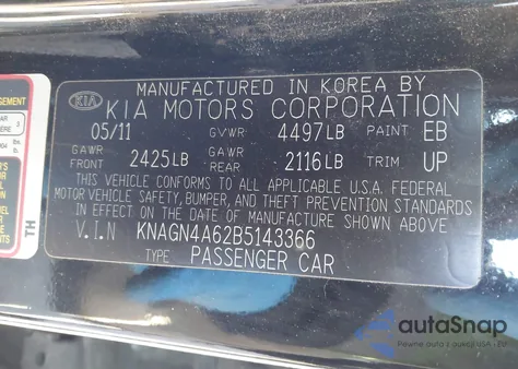 2011 Kia Optima Ex Turbo из США, поврежденный, VIN KNAGN4A62B5143366